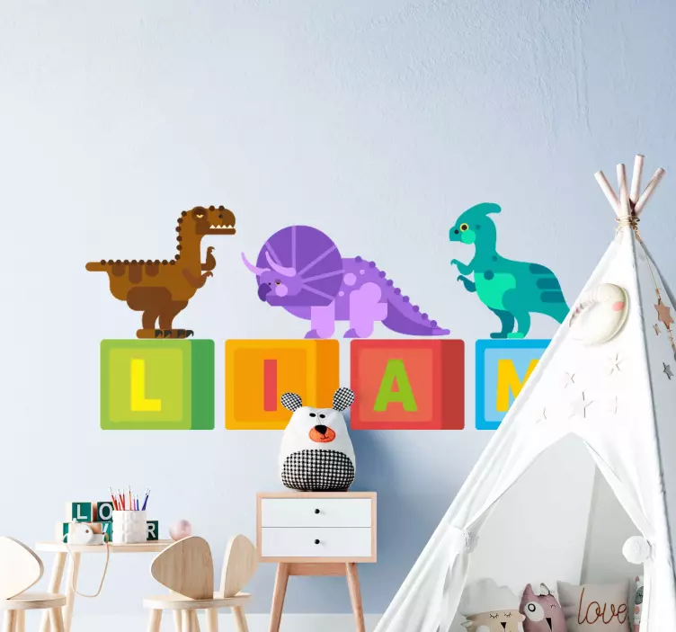 Adesivo murale bambini blocchi di dinosauri colorati - TenStickers