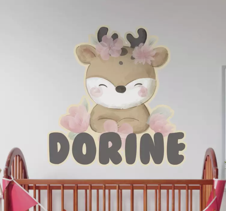 Adesivo murale bambini cerbiatto adorabile tra fiori - TenStickers