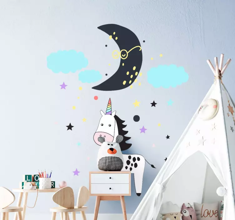 Adesivo murale bambini cielo notturno dell'unicorno - TenStickers