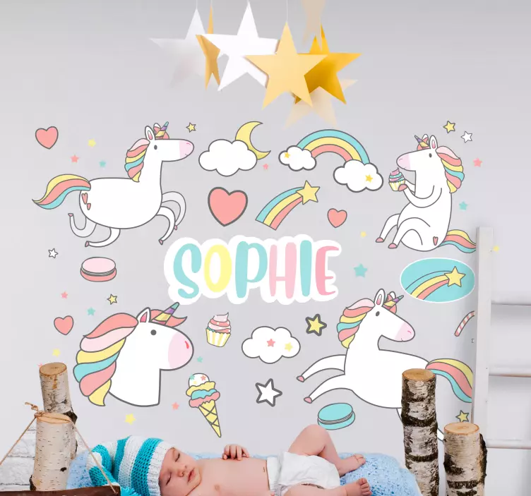 Adesivo murale bambini concetto di unicorno vivace - TenStickers