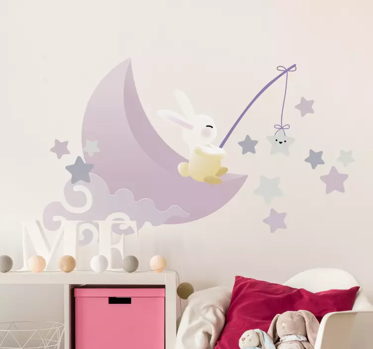 Adesivo murale bambini coniglietto pescatore di stelle - TenStickers