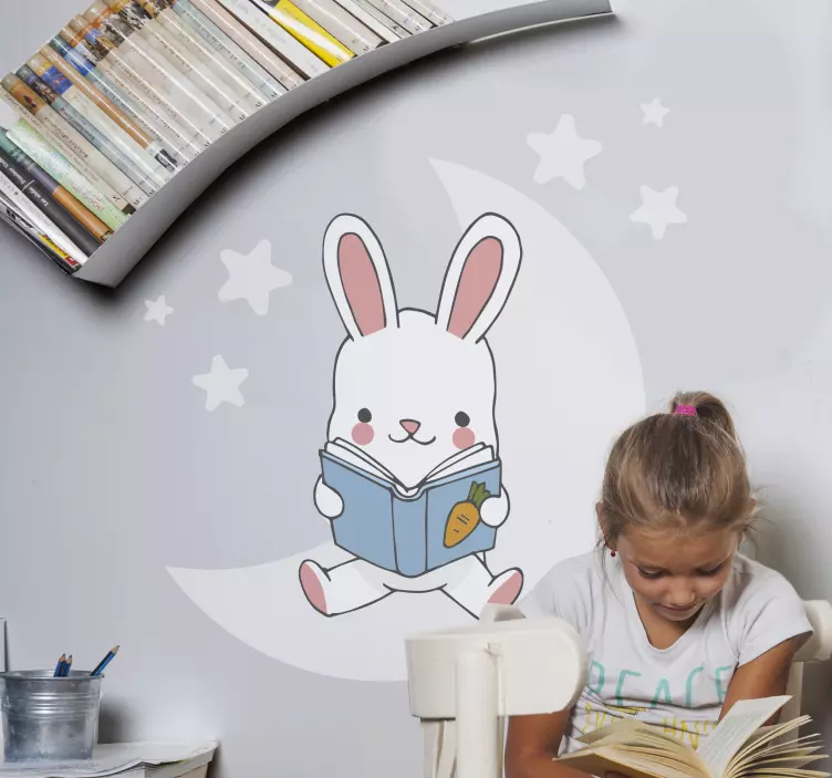 Adesivo murale bambini coniglio lettore giocoso - TenStickers