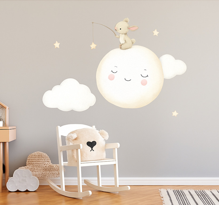 Adesivo murale bambini coniglio sulla luna - TenStickers