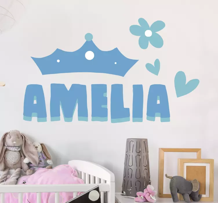 Adesivo murale bambini corona con cuore e nome - TenStickers