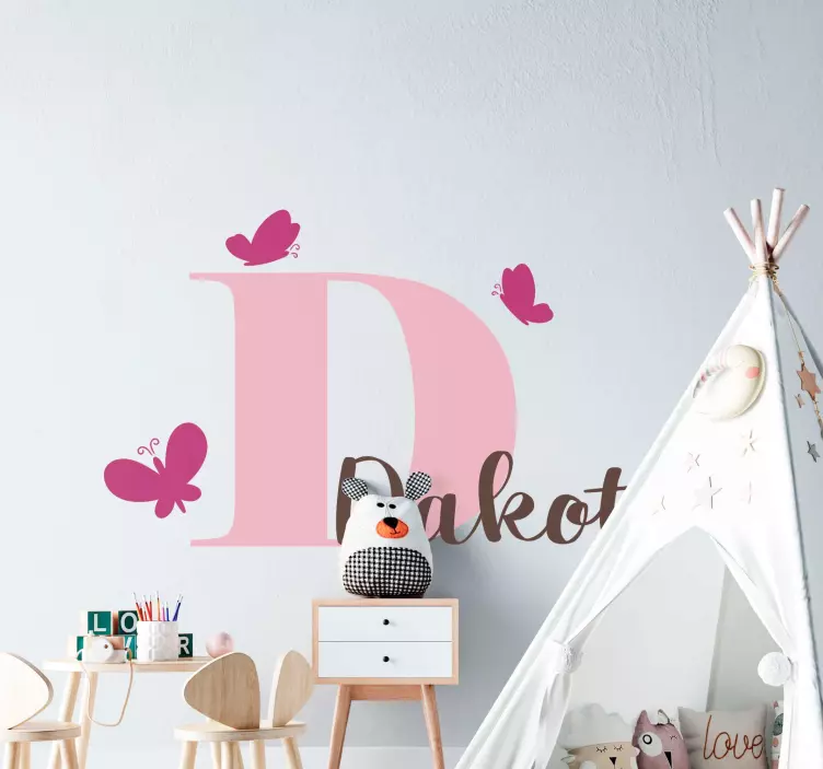 Adesivo murale bambini design farfalla rosa personalizzato - TenStickers