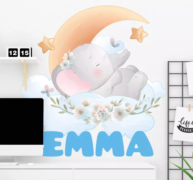 Adesivo murale bambini elefante addormentato - TenStickers