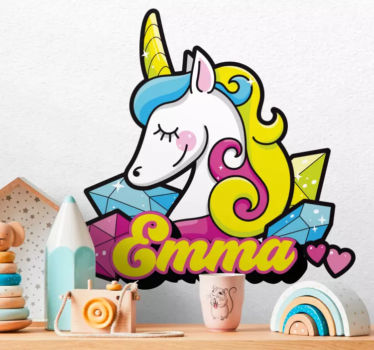 Adesivo murale bambini unicorno colorato con nome - TenStickers