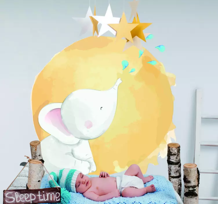 Adesivo murale bambini elefante che sogna le stelle - TenStickers