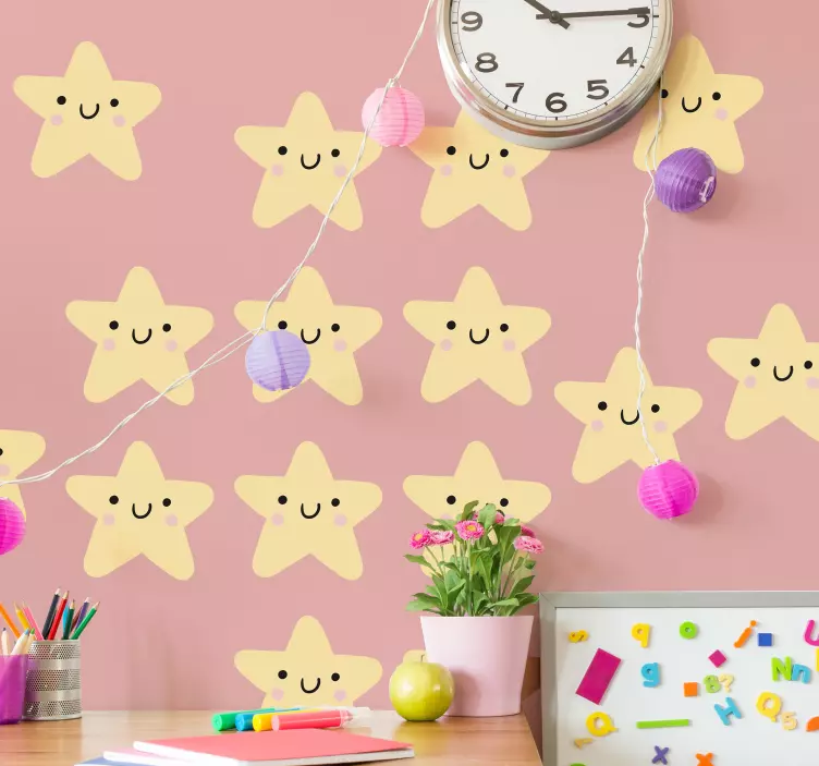 Adesivo murale bambini facce di stelle felici - TenStickers