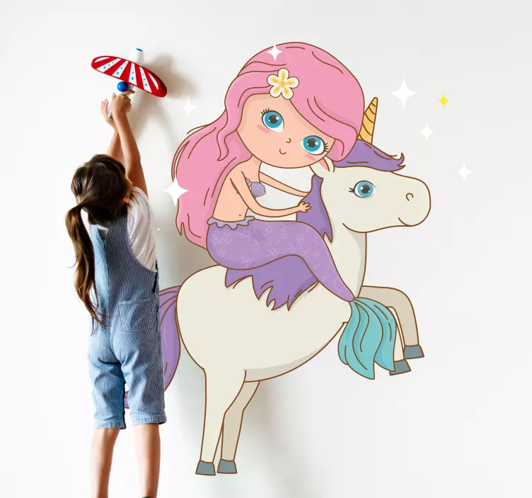 Adesivo murale bambini fantasia di sirene e unicorni - TenStickers