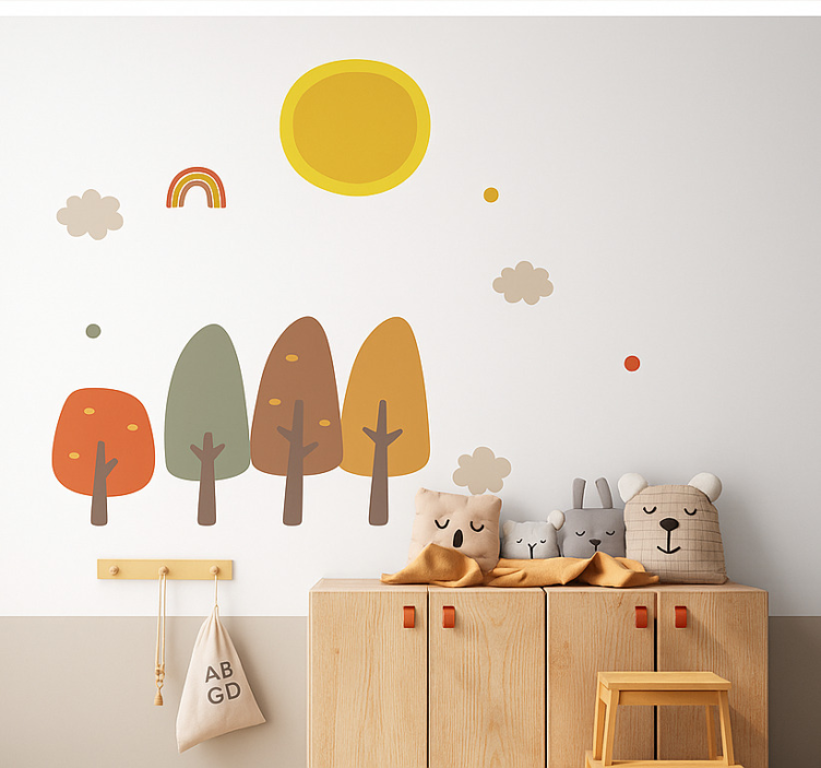 Adesivo murale bambini foresta boho in autunno - TenStickers