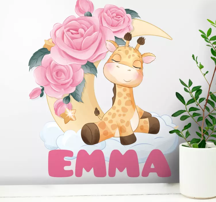 Adesivo murale bambini giraffa con fiori - TenStickers
