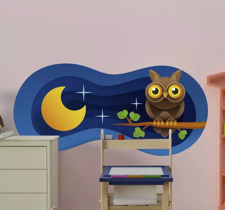 Adesivo murale bambini gufo sotto la luna - TenStickers