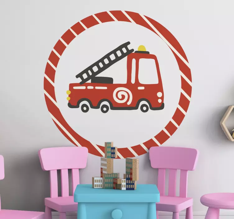 Adesivo murale bambini illustrazione di camion dei pompieri - TenStickers