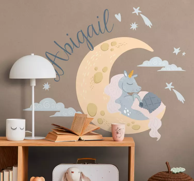 Adesivo murale bambini luna unicorno addormentata - TenStickers