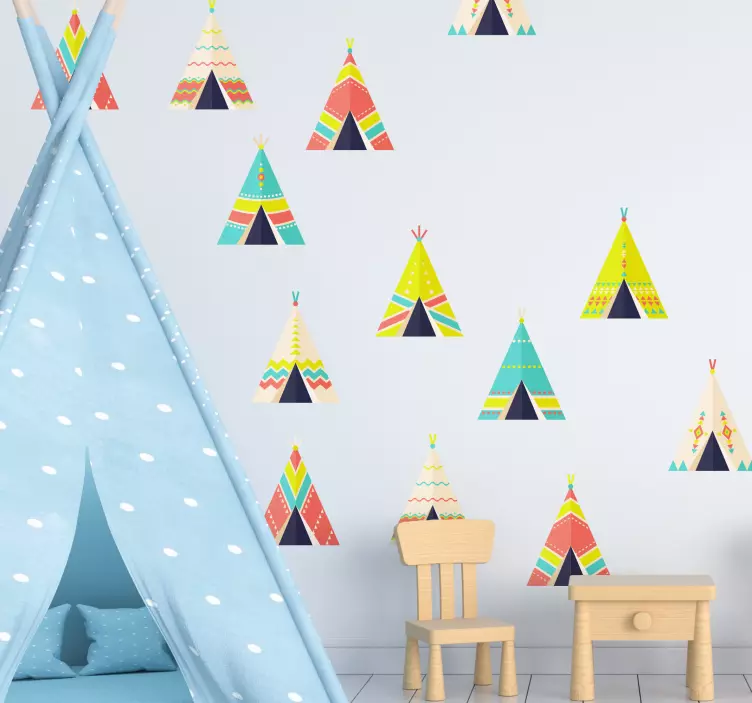 Adesivo murale bambini modelli di teepee colorati - TenStickers