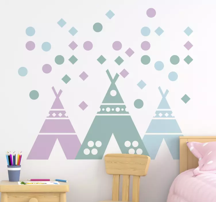 Adesivo murale bambini motivi teepee vivaci - TenStickers