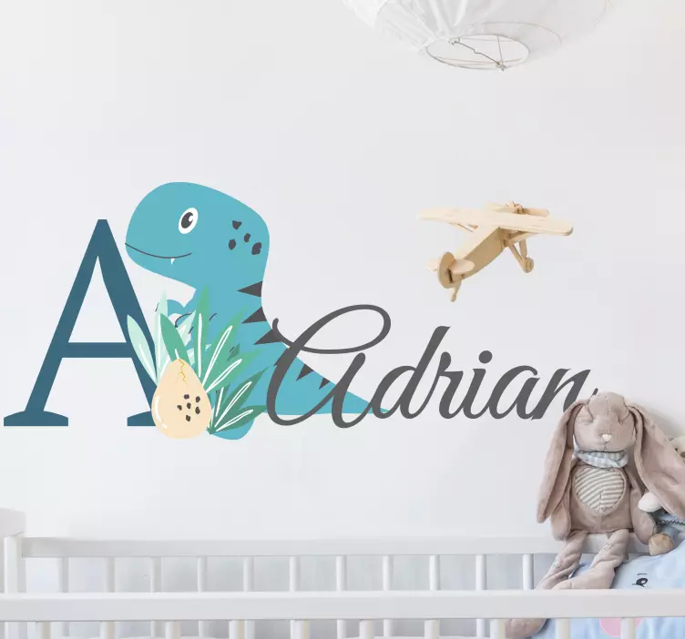 Adesivo murale bambini nome personalizzato dinosauro - TenStickers