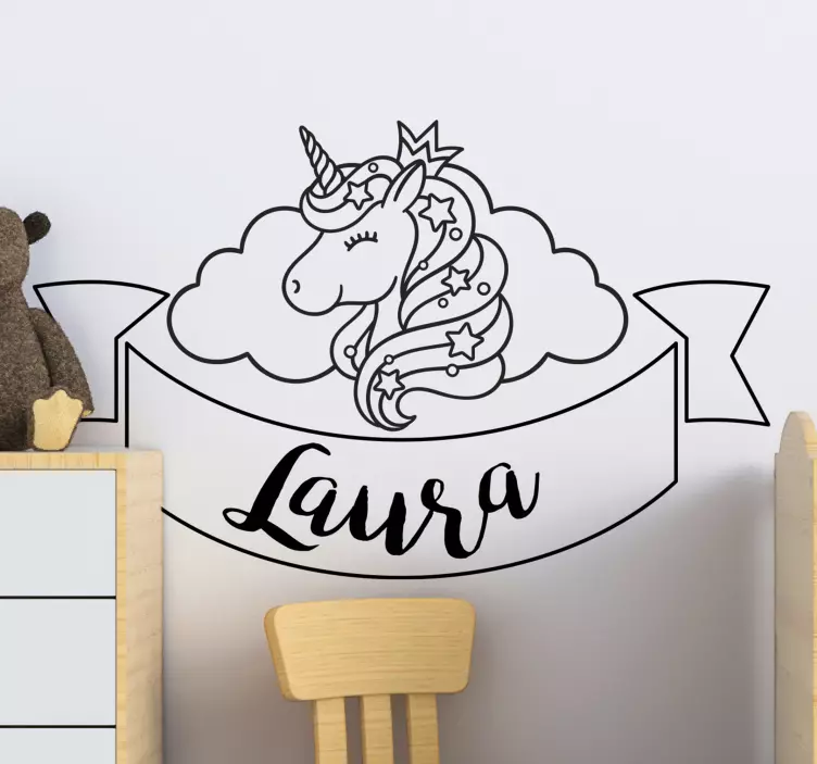 Adesivo murale bambini nome personalizzato unicorno - TenStickers