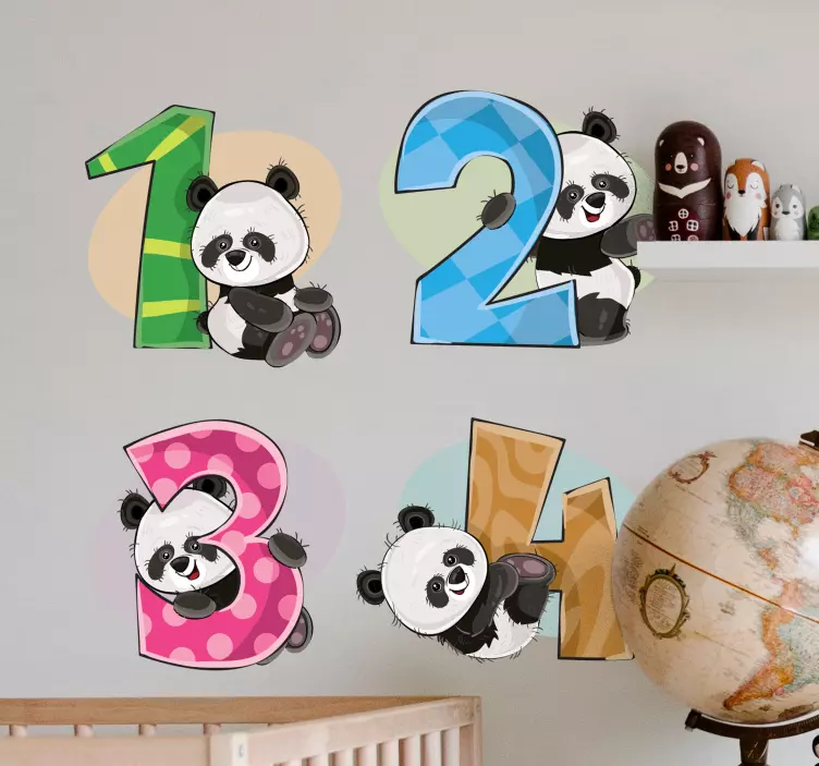 Adesivo murale bambini numero panda amici - TenStickers