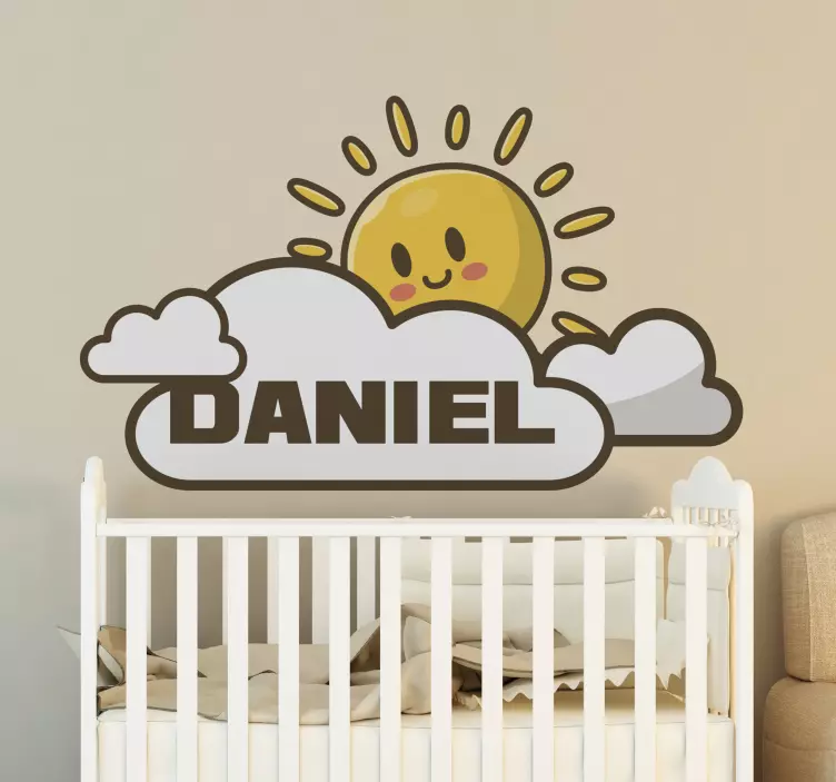 Adesivo murale bambini nuvola sole e nome - TenStickers