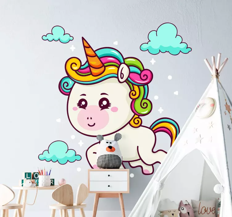 Adesivo murale bambini nuvole di unicorno giocose - TenStickers