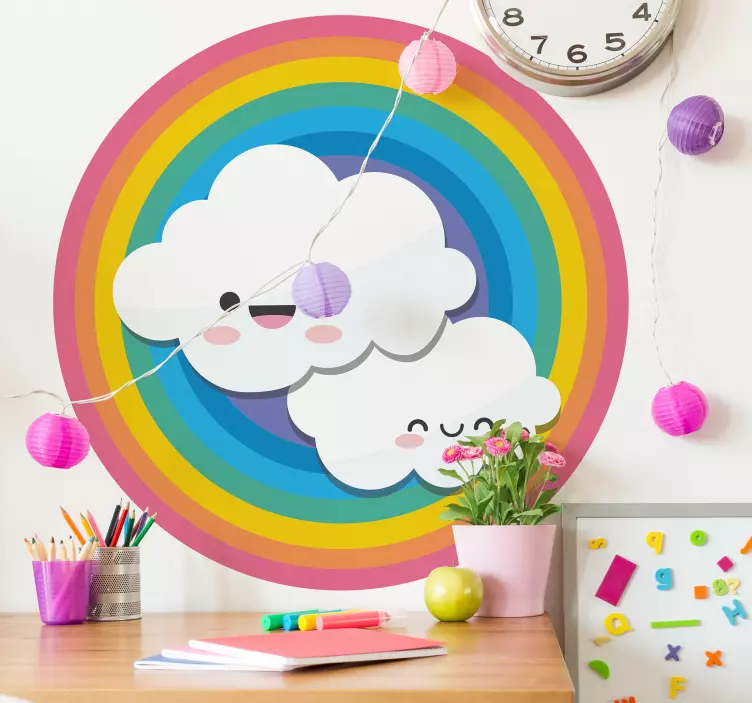 Adesivo murale bambini nuvole felici arcobaleno - TenStickers