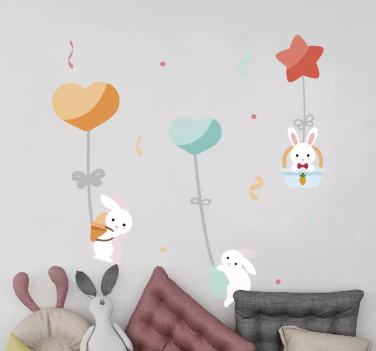 Adesivo murale bambini palloncini con coniglietti - TenStickers
