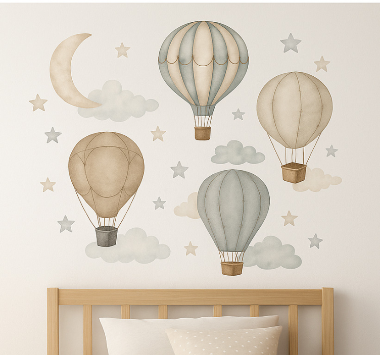 Adesivo murale bambini palloncini stellati beige - TenStickers