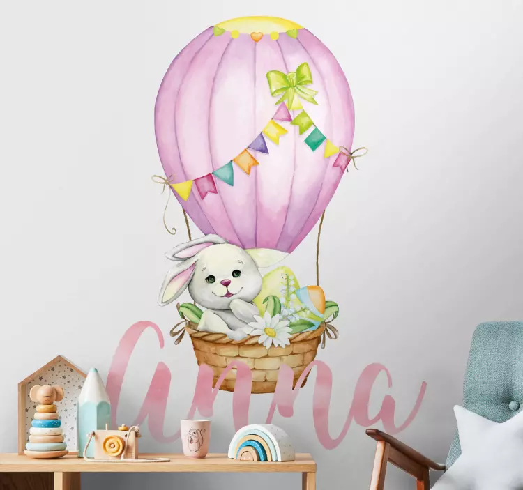 Adesivo murale bambini coniglietto bianco con nome - TenStickers