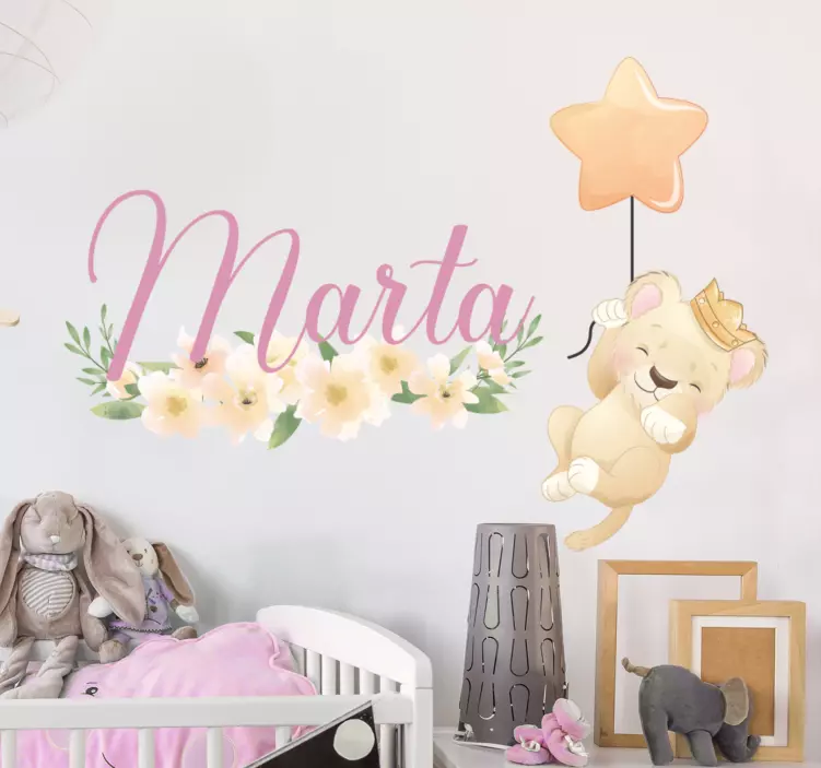 Adesivo murale bambini palloncino leone personalizzato - TenStickers