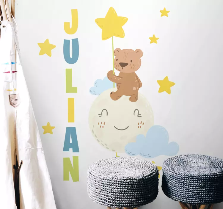 Adesivo murale bambini palloncino orso personalizzato - TenStickers