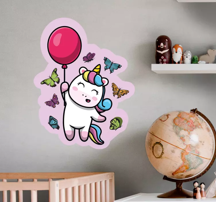 Adesivo murale bambini unicorno giocoso con palloncino - TenStickers