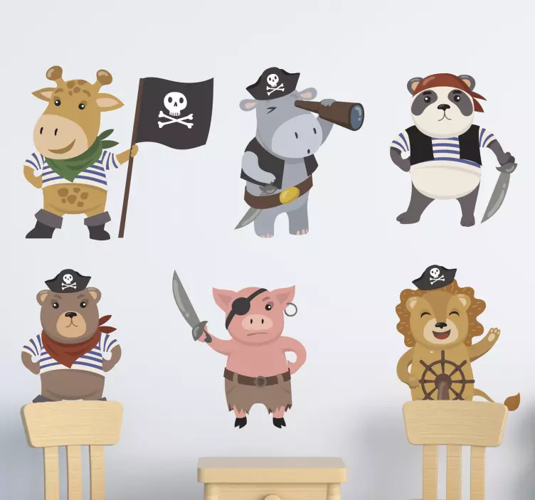 Adesivo murale bambini personaggi animali pirata - TenStickers