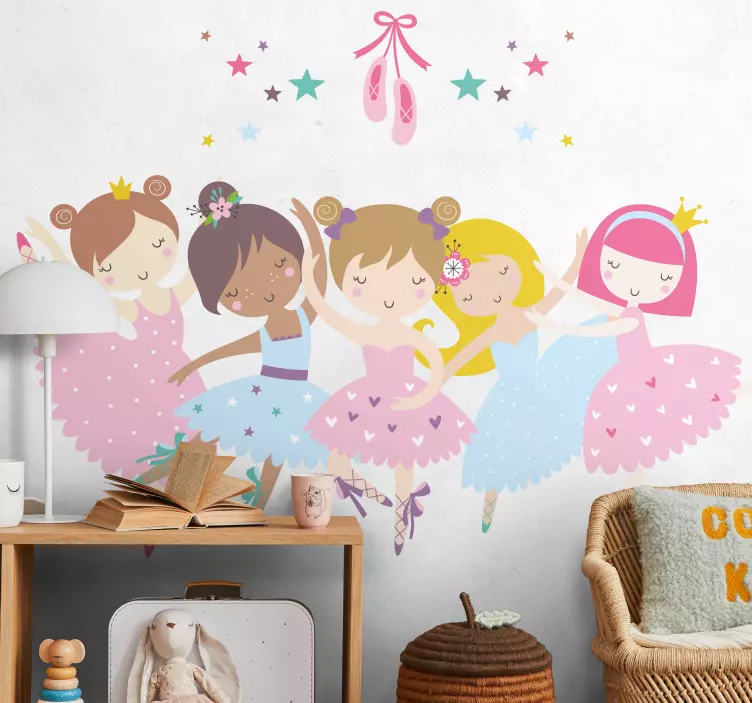 Adesivo murale bambini personaggi di ballerine danzanti - TenStickers