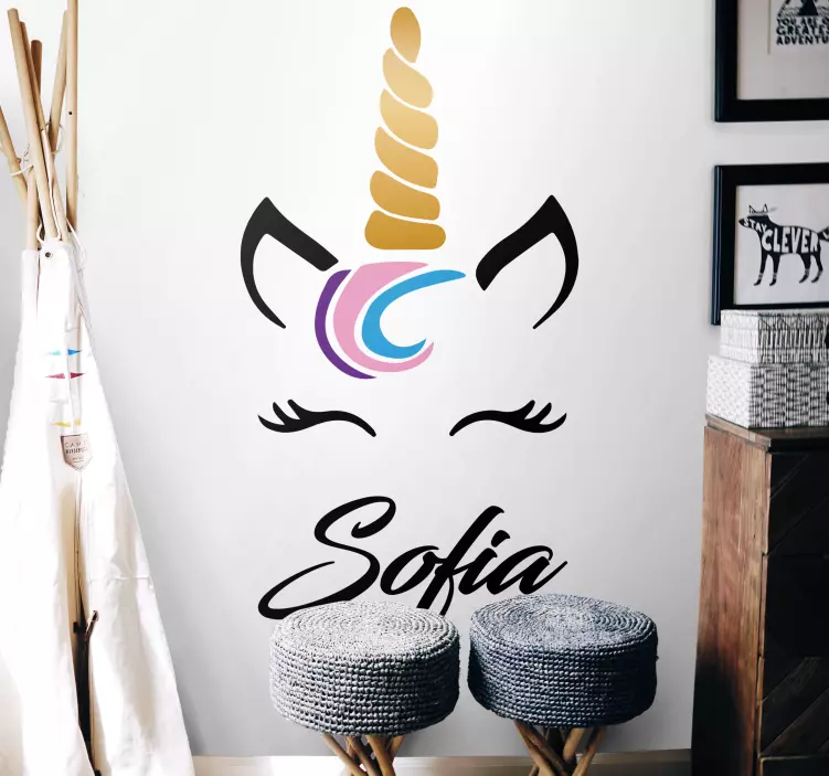 Adesivo murale bambini personalizzazione faccia unicorno - TenStickers
