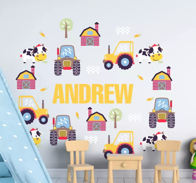 Adesivo murale bambini personalizzazione fattoria - TenStickers