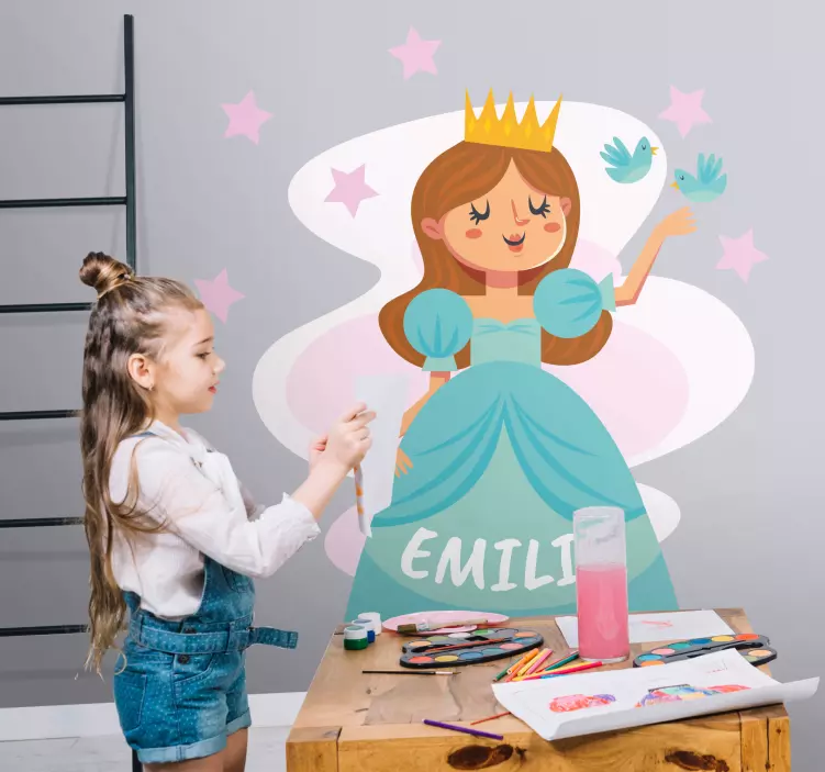 Adesivo murale bambini principessa blu con nome - TenStickers