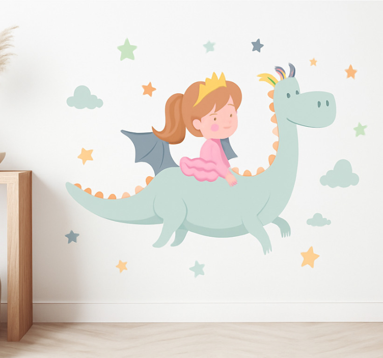 Adesivo murale bambini principessa su un drago - TenStickers