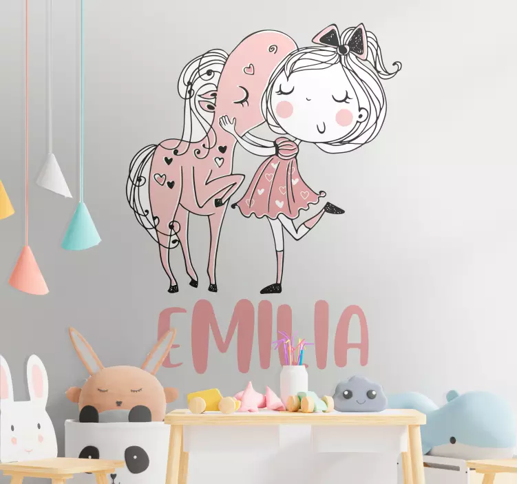 Adesivo murale bambini ragazza con pony e nome - TenStickers