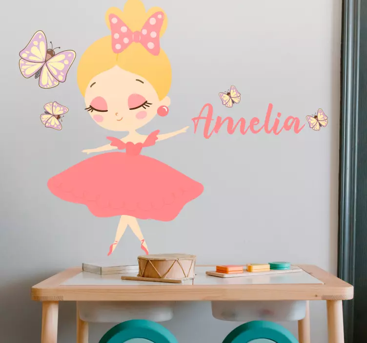 Adesivo murale bambini ballerina con nome - TenStickers