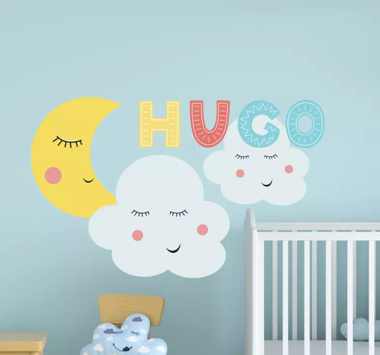 Adesivo murale bambini scena di luna e nuvole - TenStickers