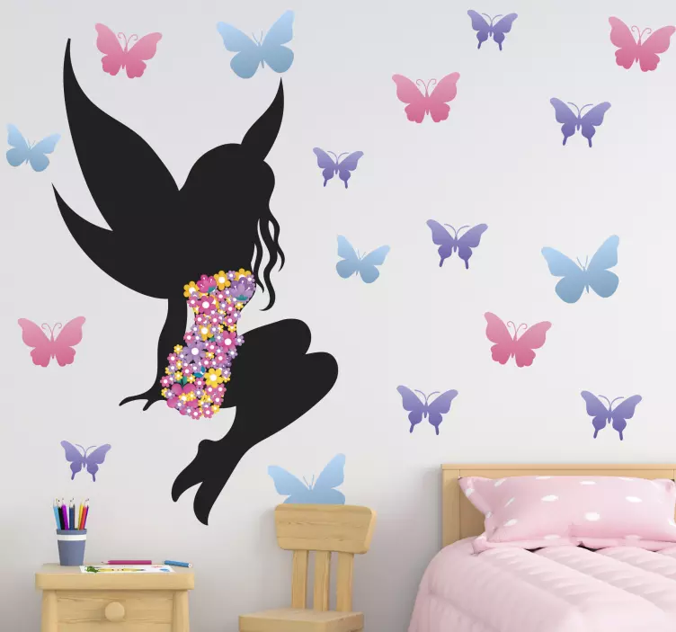 Adesivo murale bambini silhouette di fata abbraccio - TenStickers