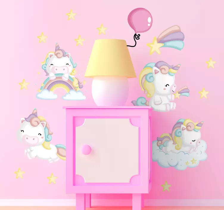 Adesivo murale bambini simpatici personaggi unicorno - TenStickers