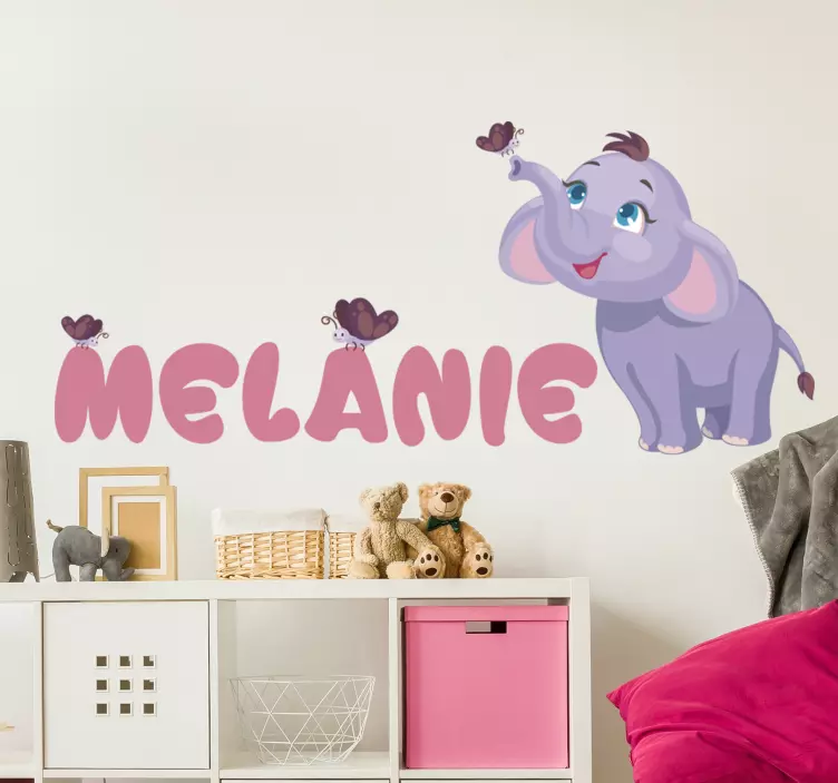 Adesivo murale bambini simpatico elefante con farfalle - TenStickers