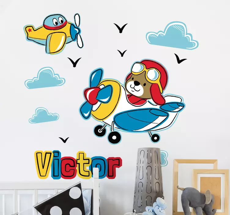 Adesivo murale bambini simpatico personaggio pilota - TenStickers