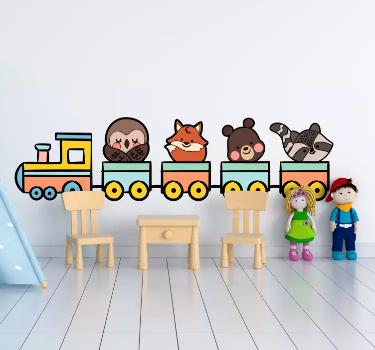Adesivo murale bambini simpatico trenino di animali - TenStickers
