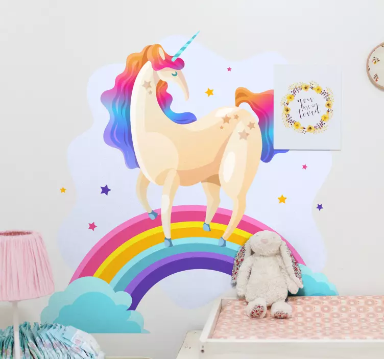 Adesivo murale bambini sogno arcobaleno unicorno - TenStickers
