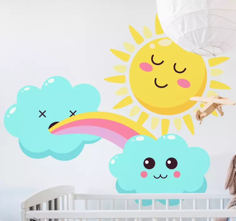 Adesivo murale bambini sole felice e nuvole - TenStickers