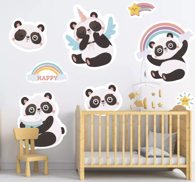 Adesivo murale bambini statuette panda incantevoli - TenStickers